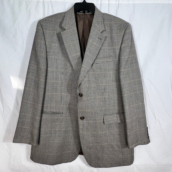 Lauren Ralph Lauren Sport Coat Men 46L Silk Wool Houndstooth Blazer Jacket